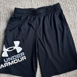Under Armour Youth Black Athletic Training Shorts with White Logo